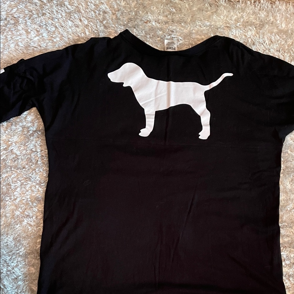 PINK Victoria's Secret Black Crewneck Logo Tee - Picture 3 of 5